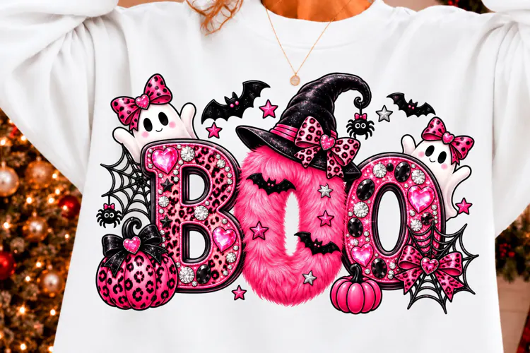 Pink Boo Halloween Ghost Halloween Shirt, PNG