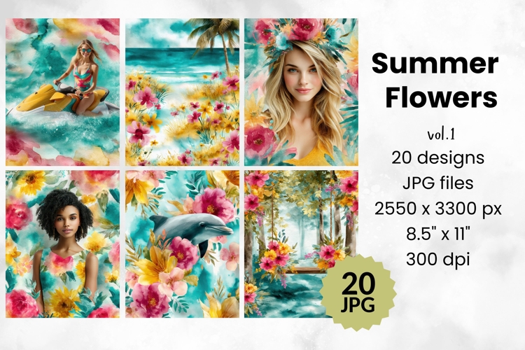 Tropical Watercolor Digital Papers for Junk Journal