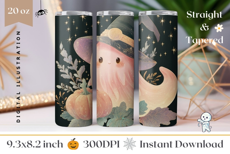 Pink Ghost Tumbler Wrap, Glitter Halloween Pumpkin Tumbler