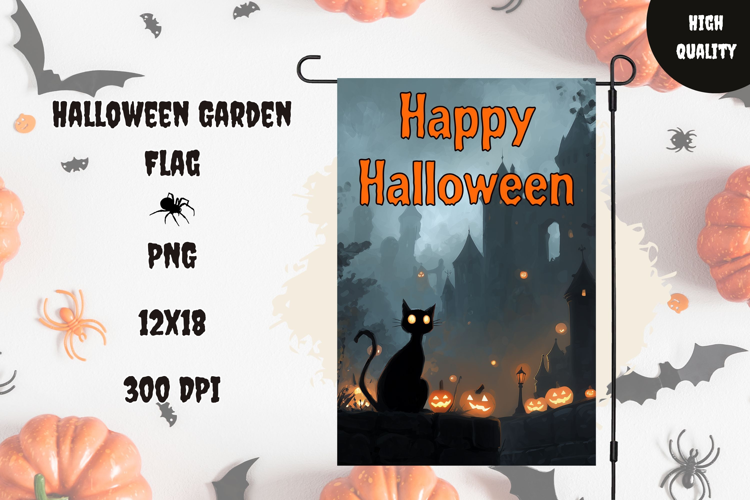 Spooky Black Cat Garden Flag, Spooky Halloween Garden Flag