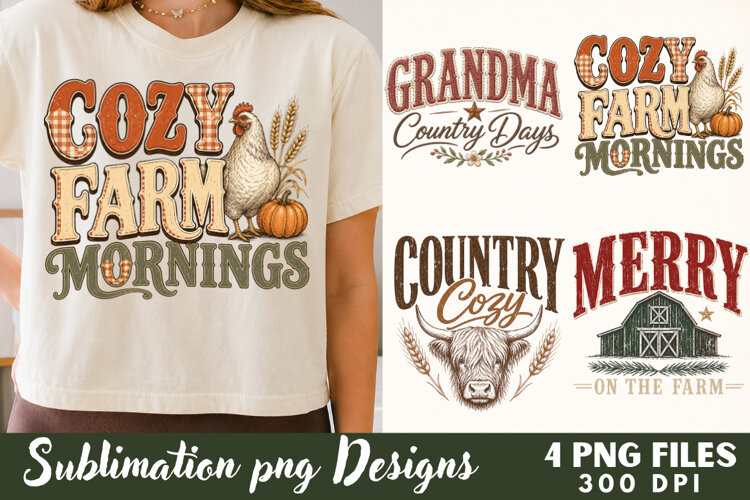 Cozy Farm Mornings Chicken Sublimation Files example image 1