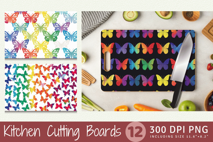 Rainbow Butterfly Cutting Boards sublimation Design