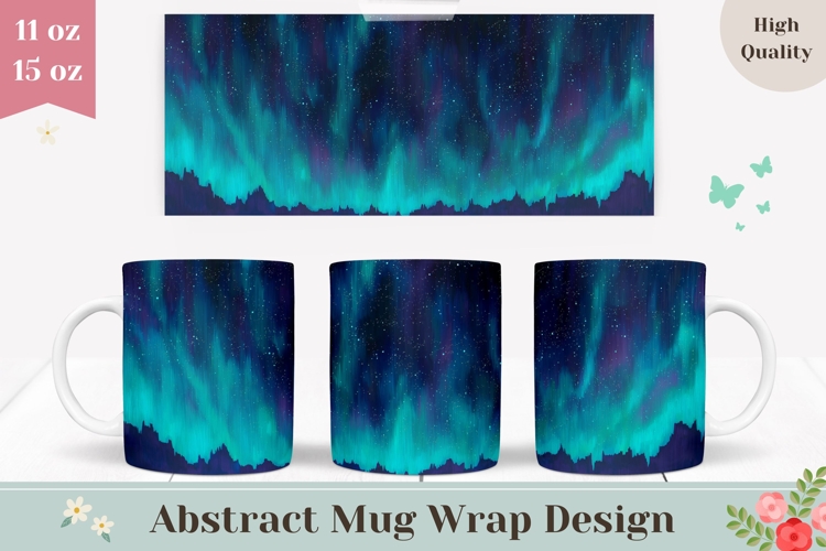 Sky Mug Wrap, Nothern Lights Mug Design, Neon Blue Mug PNG