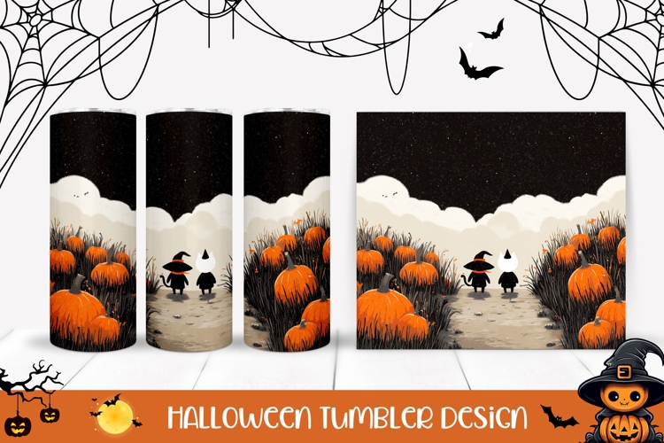 Cartoon Halloween Cats Tumbler, Halloween Pumpkins Tumbler