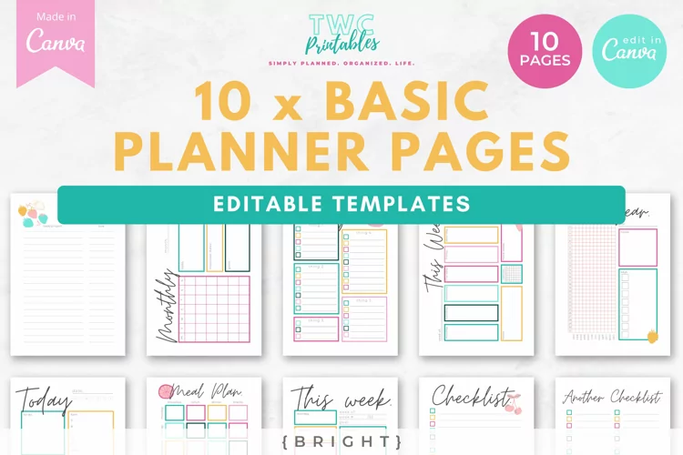 Canva Planner Templates | 10 Pages | BRIGHT