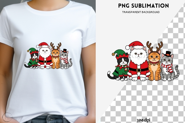 Cute Christmas cats png design for T-shirts