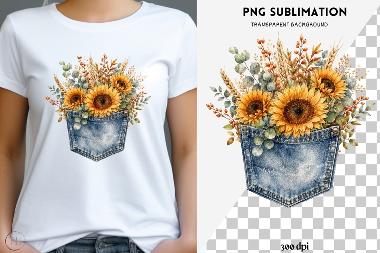 Autumn denim pocket png design for T-shirts