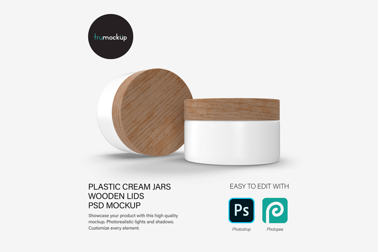 Plastic Jars With Wooden Lids - PSD Mockup