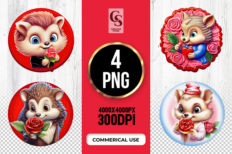 Cute Hedgehog With Rose Clipart Sublimation PNG