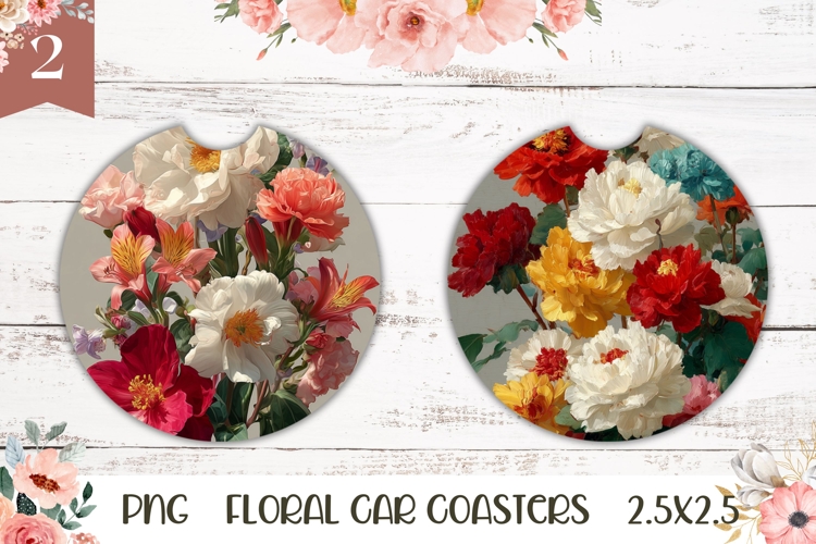 Art Flowers Car Coasters, Floral Coaster Print