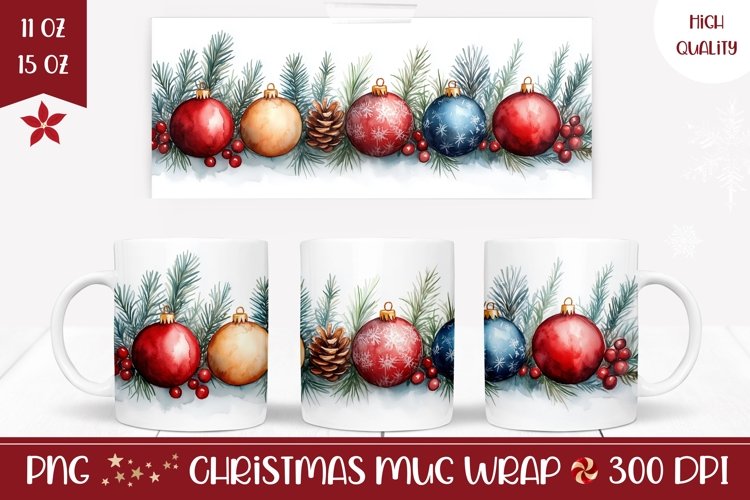 Christmas Baubles Mug Design, Winter Mug Sublimation
