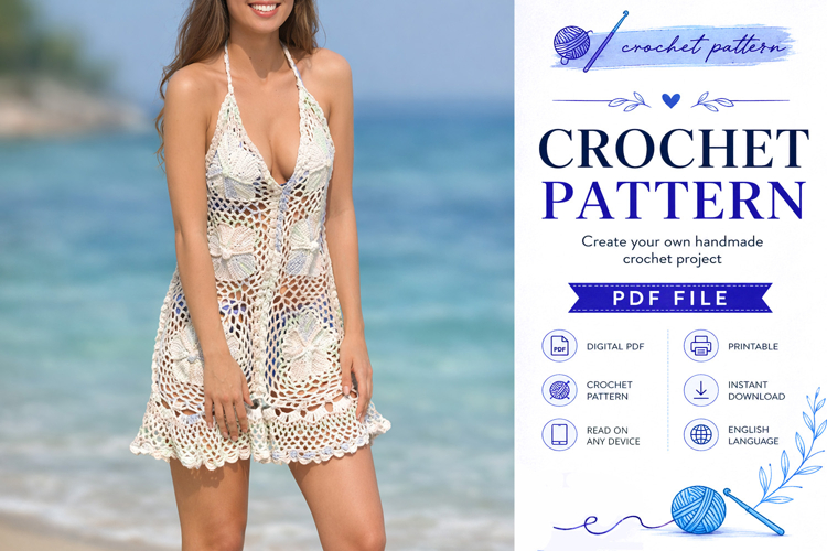 Floral Lace Crochet Mini Dress Pattern PDF