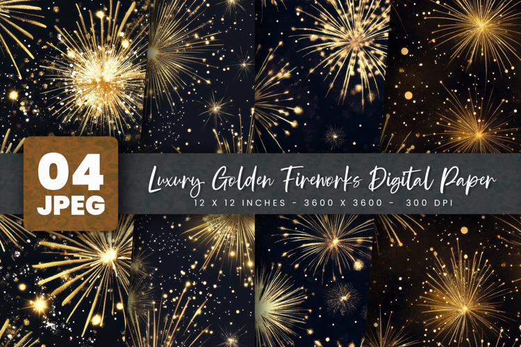 Luxury Golden Fireworks Digital Paper
