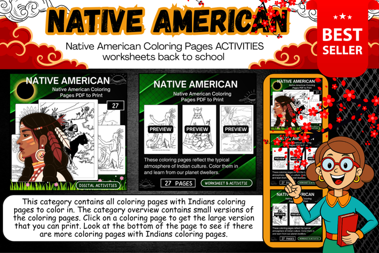 Native American Coloring Pages Worksheet and activities kids