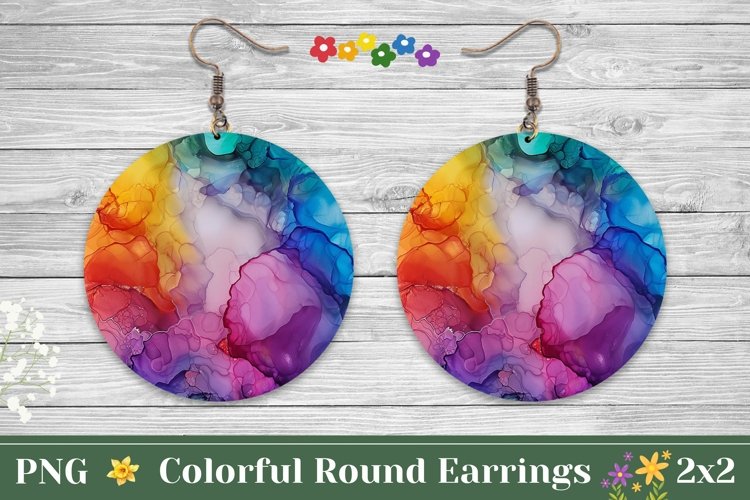 Fluid Art Round Earrings Template, Abstract Round Earring