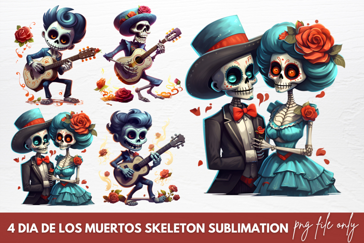 Dia De Los Muertos Skeleton Sublimation Clipart