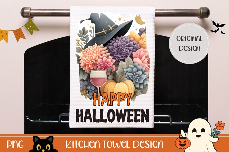Floral Halloween Witch Hat PNG, Halloween Pumpkin Towel