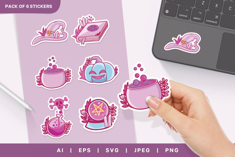 Dreamy Witch Element in Purple Color Sticker Set