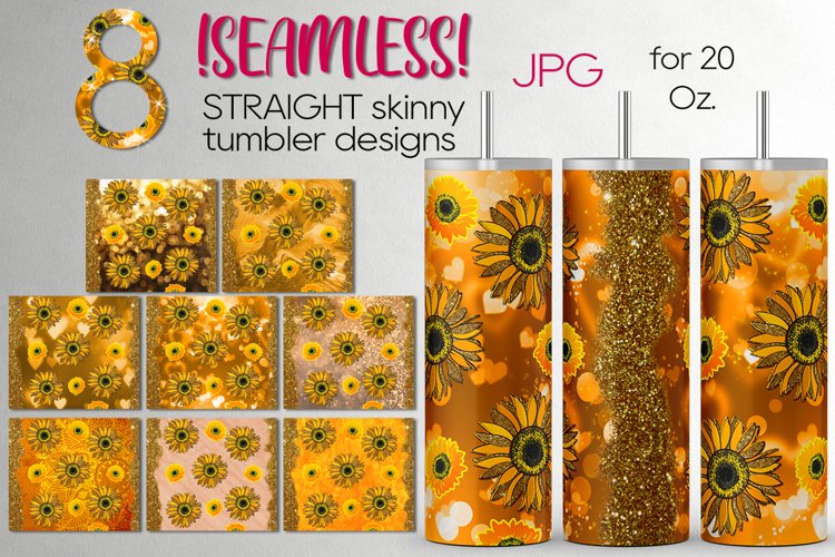 Gold Summer Sunflowers | Seamless tumbler design bundle, JPG example image 1