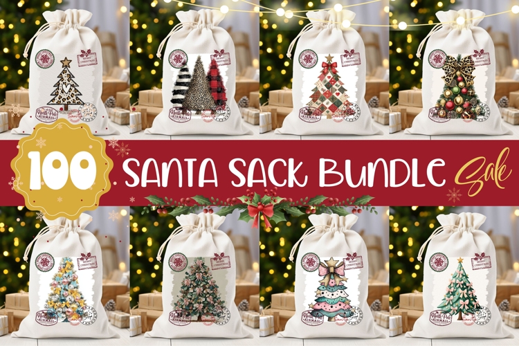 Christmas Tree Santa Sack Designs, Cartoon Christmas Bundle