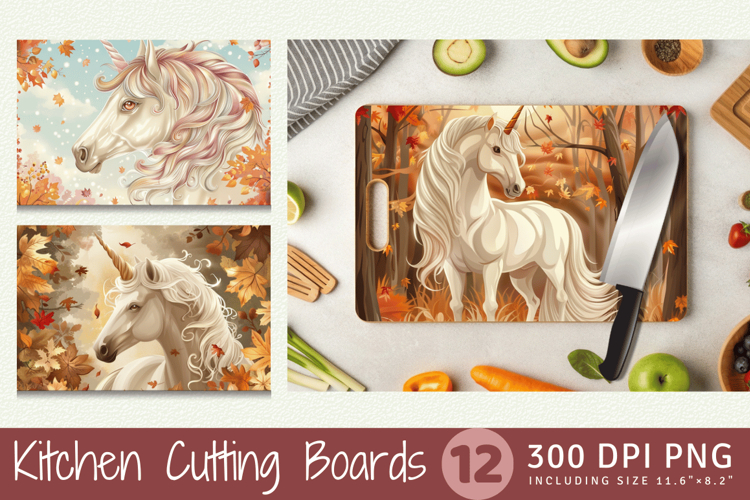 Fall Fantasy Unicorn Cutting Boards sublimation Design