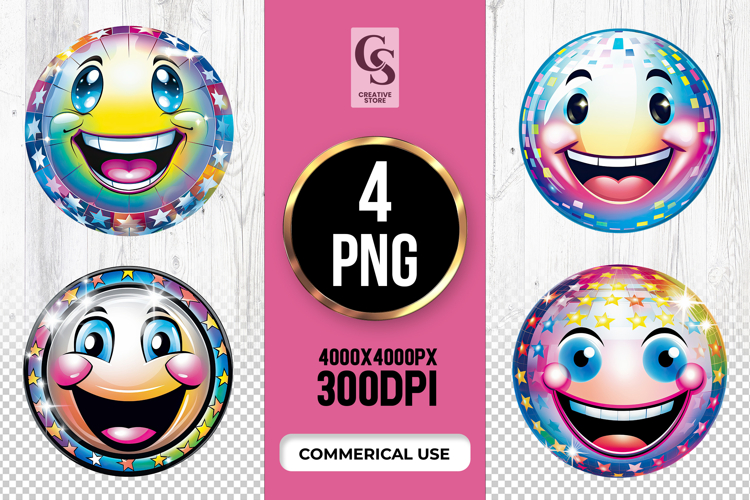 Colorful Smiley Disco Ball Clipart Sublimation PNG