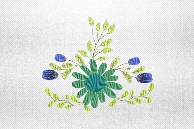 Blue Green Floral Branch Embroidery Design