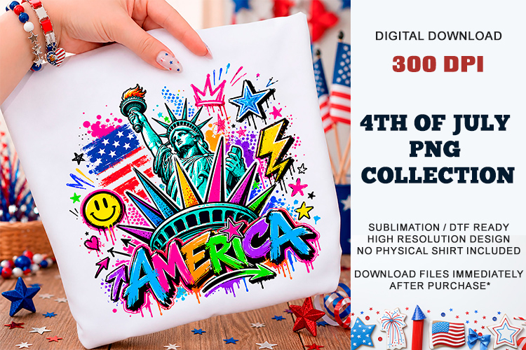 America Graffiti Liberty PNG | Colorful Patriotic DTF