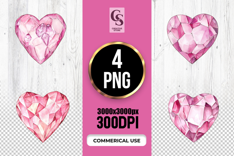 Pink Crystal Heart Clipart Sublimation PNG