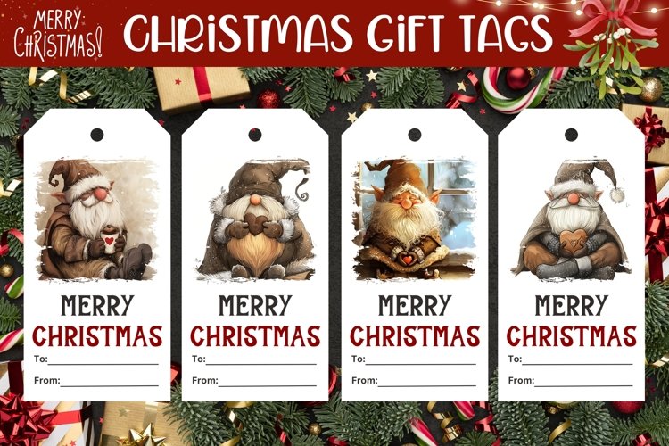 Watercolor Christmas Gnome Gift Tags, Winter Gift Tags PNG