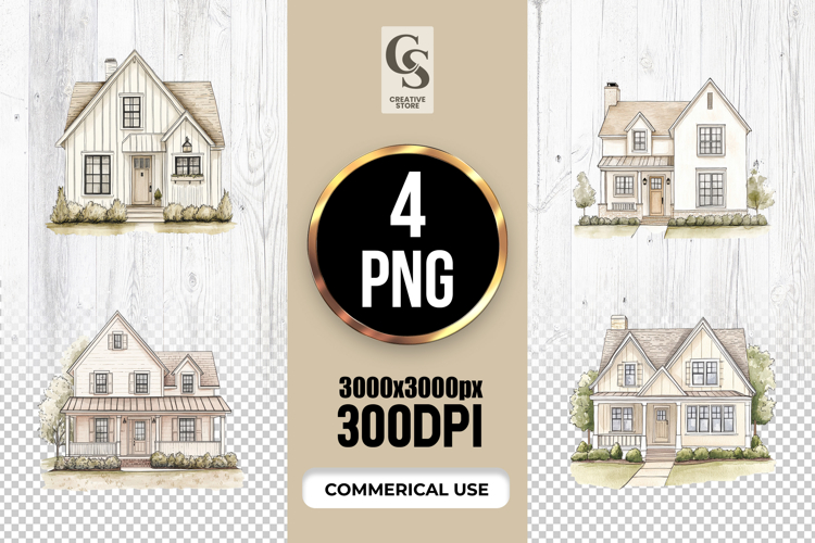 Charming Farmhouse Cottage House Illustration Clipart