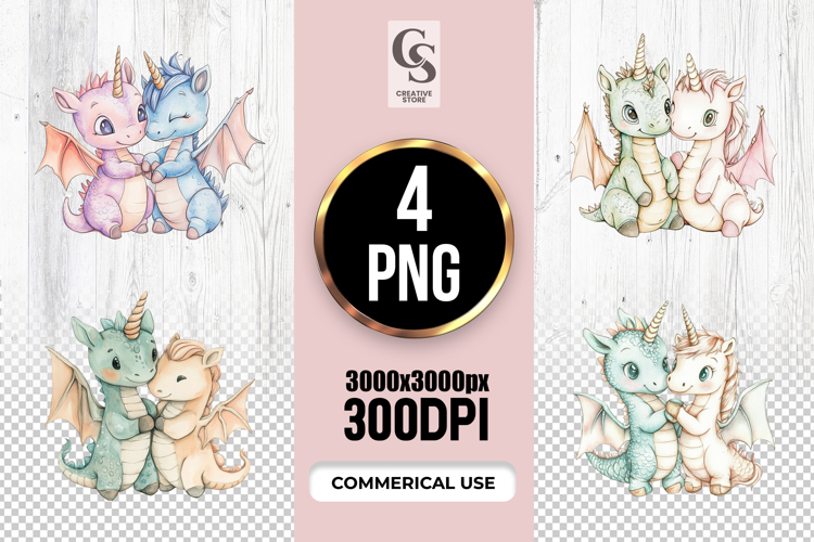Cute Unicorn Dragon Hug Clipart Sublimation PNG