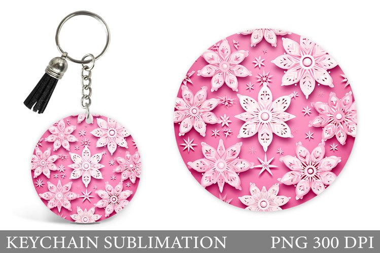 Pink Snowflakes Keychain. Snowflakes Keychain Sublimation