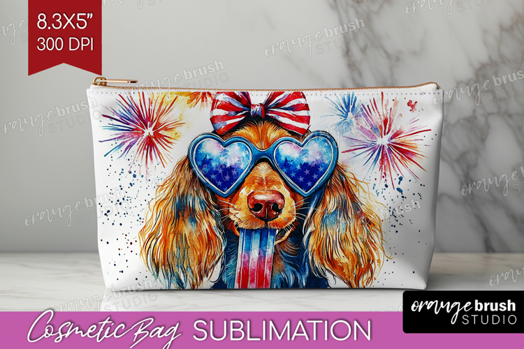 Dachshund Dog Cosmetic Bag 4th Of July Makeup Bag PNG