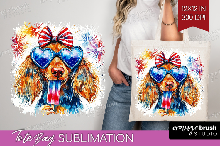 Dachshund Dog Tote Bag 4th Of July Tote Bag PNG Sublimation