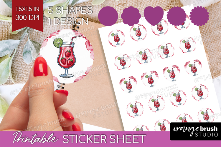 Daiquiri Cocktail Round Sticker Summer Drink Printable