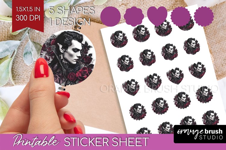 Dark Gothic Round Sticker - Victorian Gothic Printable Sheet example image 1