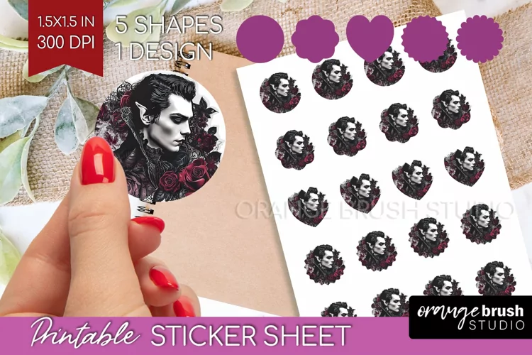 Dark Gothic Round Sticker - Victorian Gothic Printable Sheet