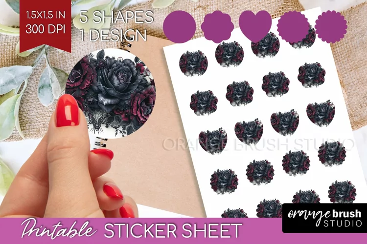 Dark Gothic Round Sticker - Victorian Gothic Printable Sheet