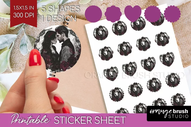 Dark Gothic Round Sticker - Victorian Gothic Printable Sheet