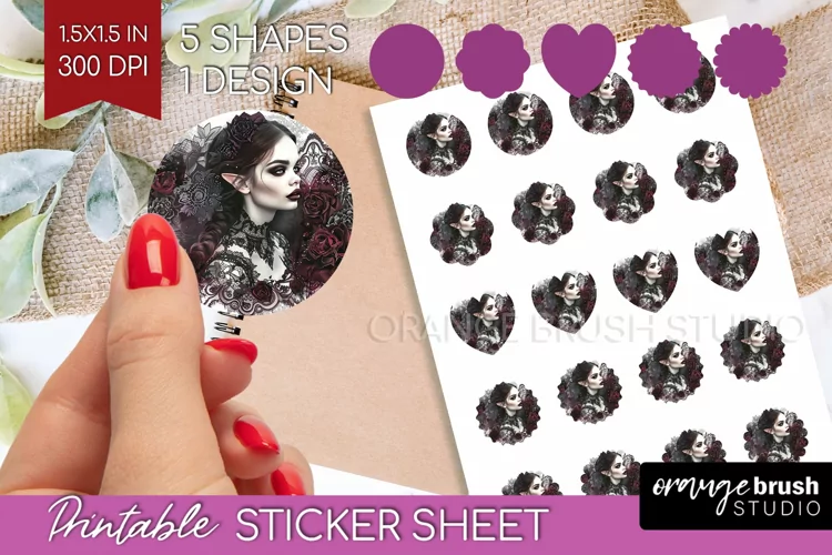 Dark Gothic Round Sticker - Victorian Gothic Printable Sheet