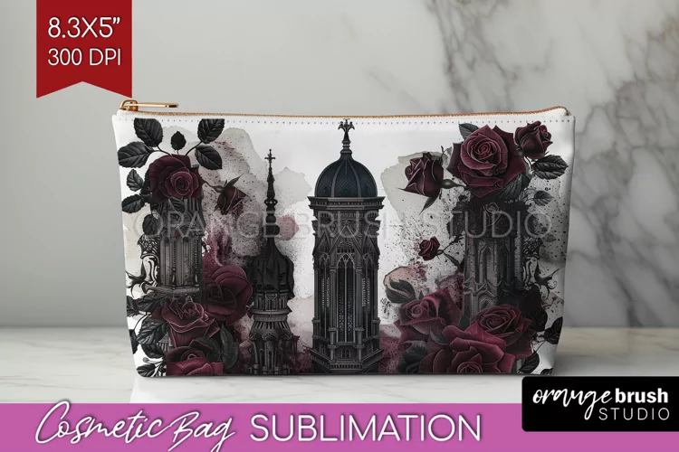 Dark Gothic Cosmetic Bag - Victorian Gothic Makeup Bag PNG