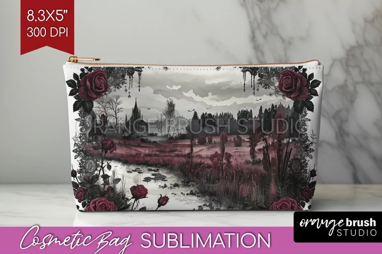 Dark Gothic Cosmetic Bag - Victorian Gothic Makeup Bag PNG