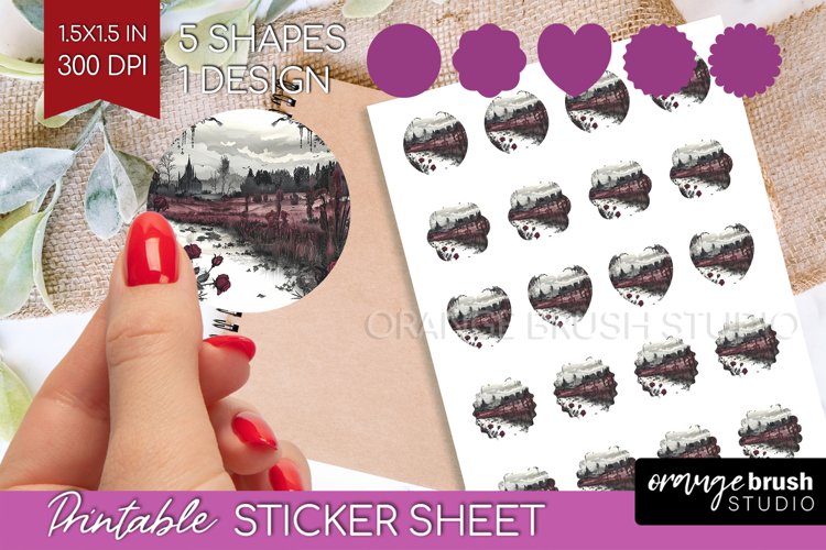 Dark Gothic Round Sticker - Victorian Gothic Printable Sheet example image 1