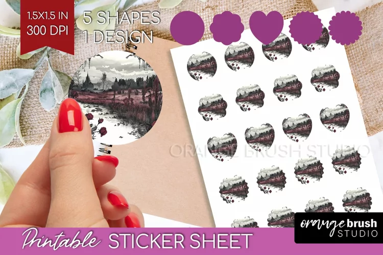 Dark Gothic Round Sticker - Victorian Gothic Printable Sheet