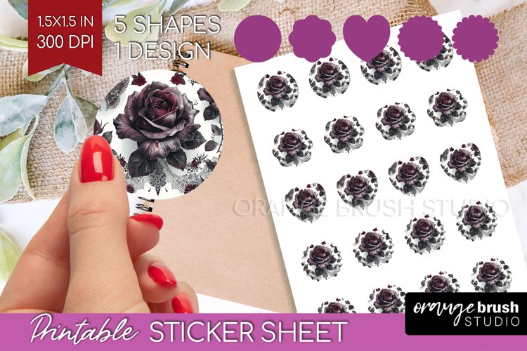 Dark Gothic Round Sticker - Victorian Gothic Printable Sheet example image 1