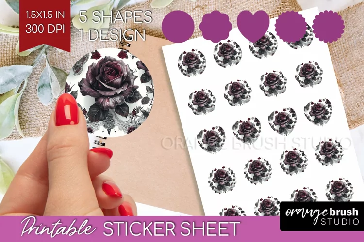 Dark Gothic Round Sticker - Victorian Gothic Printable Sheet