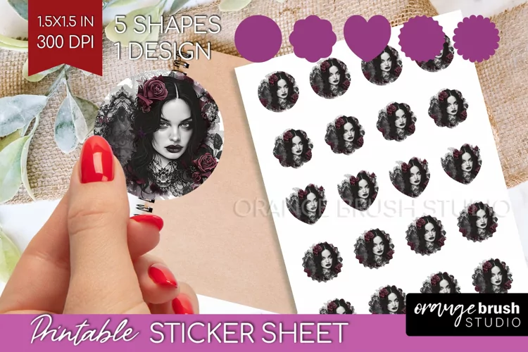 Dark Gothic Round Sticker - Victorian Gothic Printable Sheet