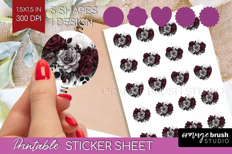 Dark Gothic Round Sticker - Victorian Gothic Printable Sheet