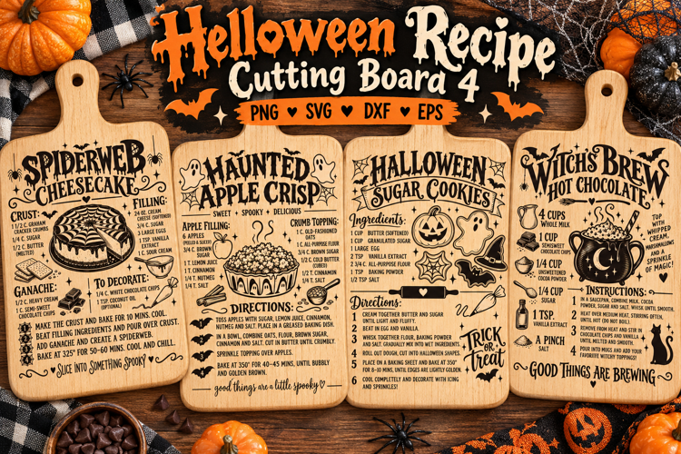 Halloween Recipe Cutting Board SVG, Spooky Baking